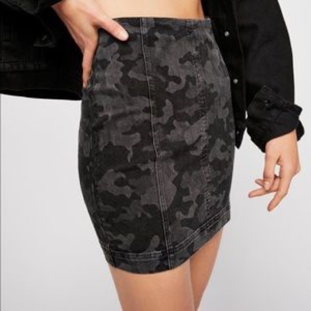 Free People black denim camo skirt
